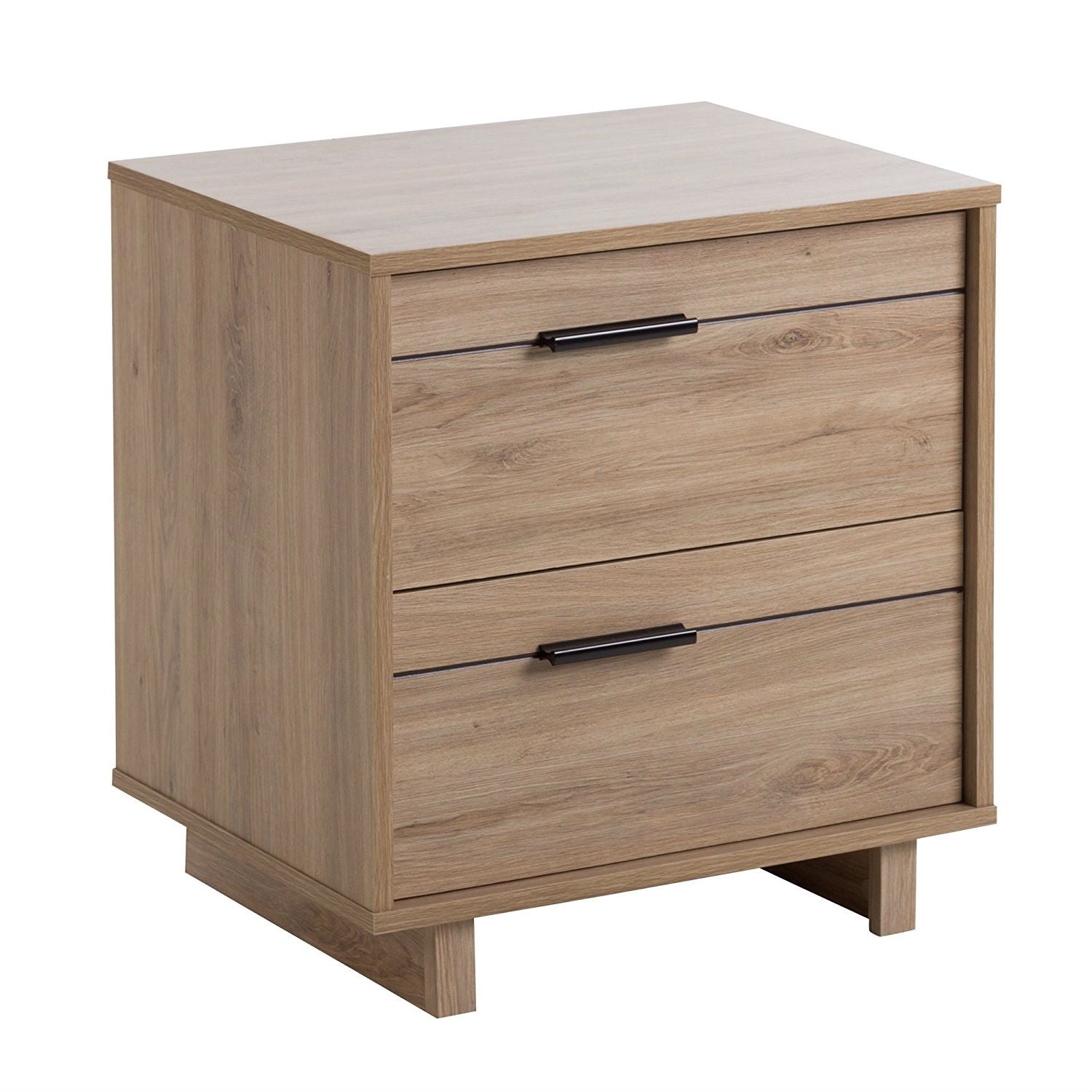 Modern 2 - Drawer End Table Nightstand in Light Oak Wood Finish - Asmota