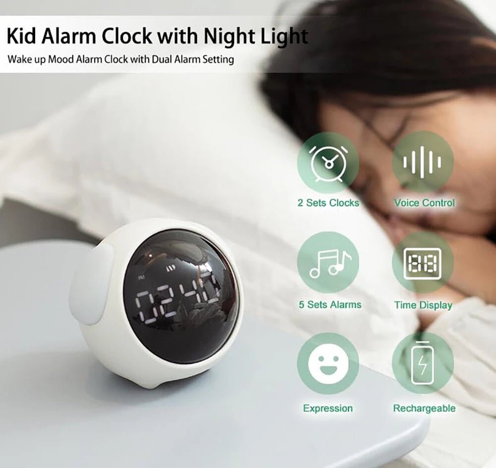 Multifunctional Electronic Alarm Clock Kids Alarm Clock with Night Light Wake up Mood Alarm Clock with Dual Alarm Setting Adjustable Brightness Sleep Trainer - Asmota