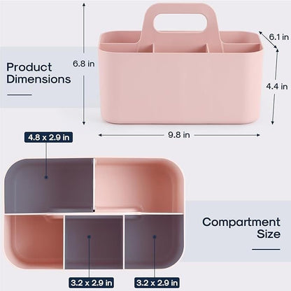 Multiuse Caddy Organizer with Handle - Stackable Plastic Tote Bin - Art Craft Supplies, Office, Desk, Stationery Pen Holder, Kitchen, Utensil, Makeup, Bathroom, Shower, Cleaning, Dorm Organizer - Pink - Asmota