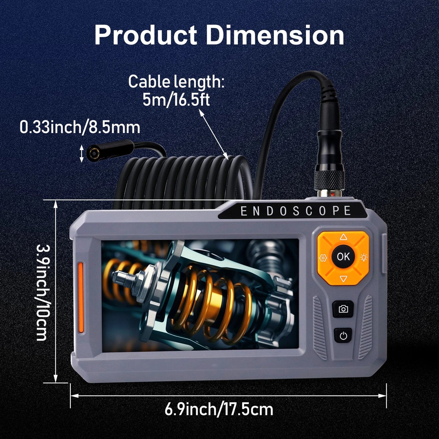 NES630 Professional 5 Inch Portable Pipe Borescope Camera New High Quality 8mm Lens 1080p HD Industrial Endoscope Camera - Asmota