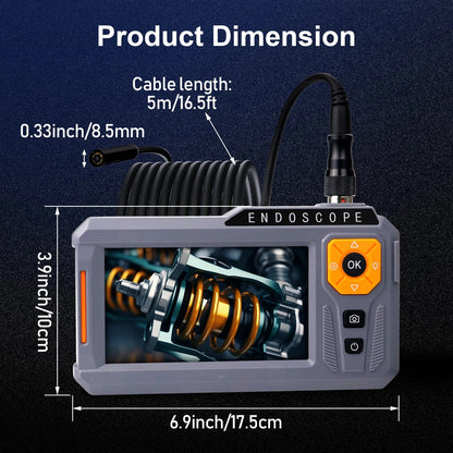 NES630 Professional 5 Inch Portable Pipe Borescope Camera New High Quality 8mm Lens 1080p HD Industrial Endoscope Camera - Asmota