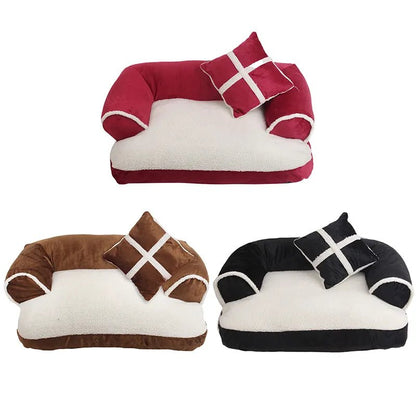 New Four Seasons Pet Sofa Beds With Pillow Detachable Wash Soft Fleece Cat Warm Chihuahua Small Dog Bed - Asmota
