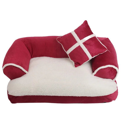 New Four Seasons Pet Sofa Beds With Pillow Detachable Wash Soft Fleece Cat Warm Chihuahua Small Dog Bed - Asmota