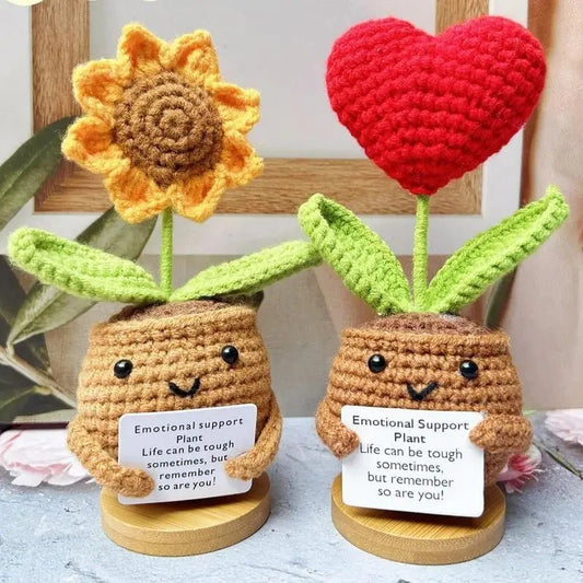 New Positive Energy Heart Flower Hand - woven Dolls Home Room Decor Hug Pocket Knitting Doll Positive Card Desktop Ornament Gifts - Asmota