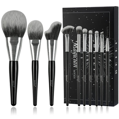 New Trending Brushed Metal Tube Premium Synthetic Hair Makeup Brushes Multi - Functional 10pcs Custom Logo Makeup Brushes Kit - Asmota