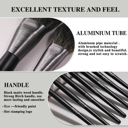 New Trending Brushed Metal Tube Premium Synthetic Hair Makeup Brushes Multi - Functional 10pcs Custom Logo Makeup Brushes Kit - Asmota