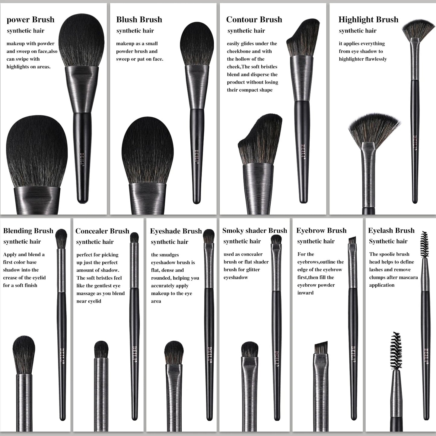 New Trending Brushed Metal Tube Premium Synthetic Hair Makeup Brushes Multi - Functional 10pcs Custom Logo Makeup Brushes Kit - Asmota