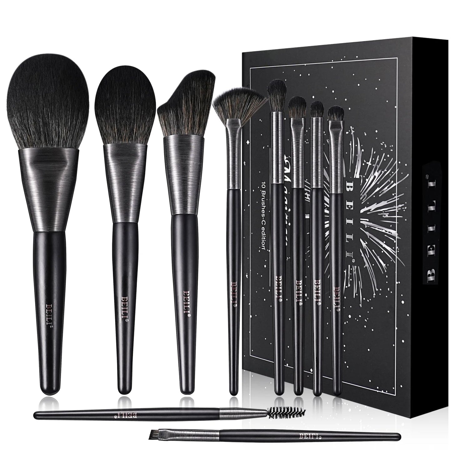 New Trending Brushed Metal Tube Premium Synthetic Hair Makeup Brushes Multi - Functional 10pcs Custom Logo Makeup Brushes Kit - Asmota
