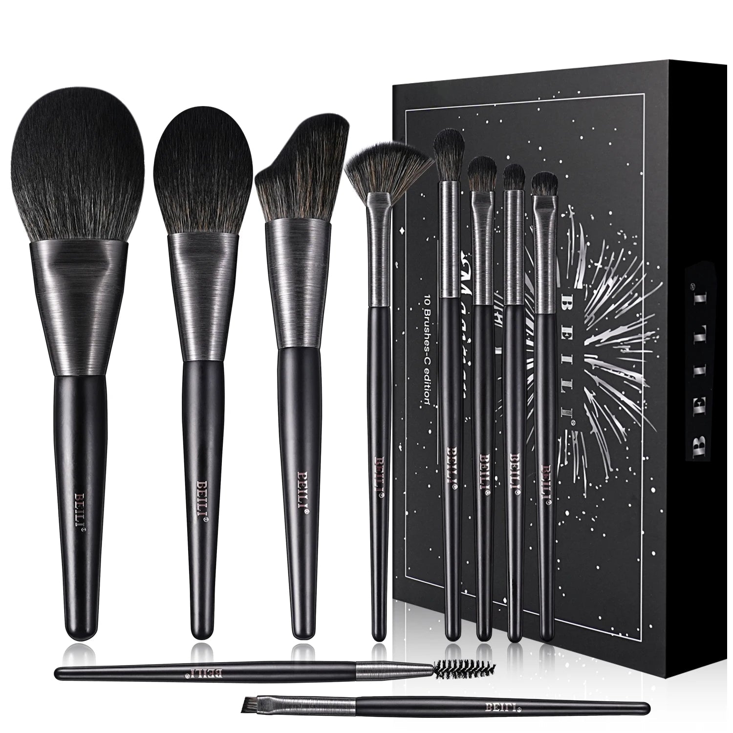 New Trending Brushed Metal Tube Premium Synthetic Hair Makeup Brushes Multi - Functional 10pcs Custom Logo Makeup Brushes Kit - Asmota