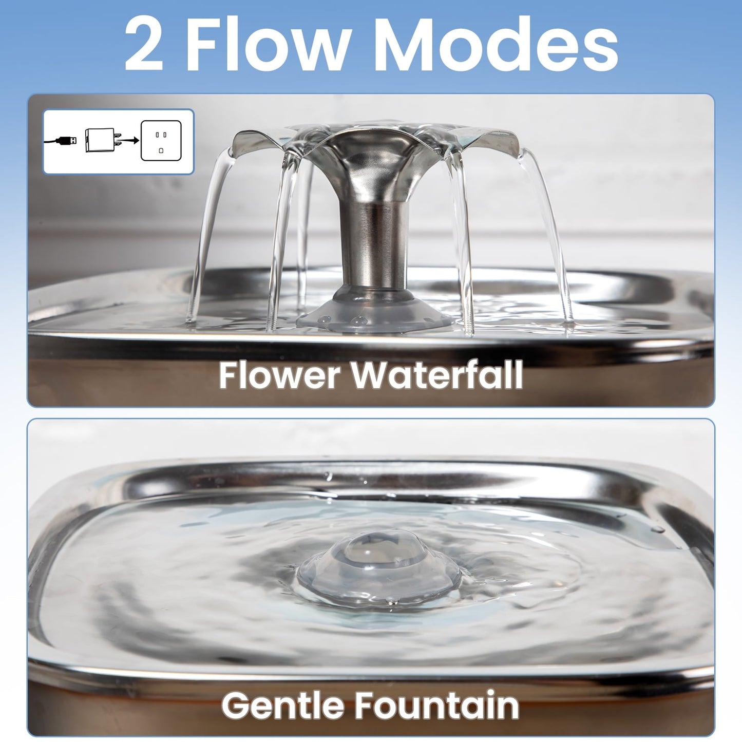 Ophanie 95oz/2.8L Stainless Steel Cat Water Fountain with Replacement Filters & Silicone Mat, Automatic Water Dispenser for Cats and Dogs, Electric Drinking Bowl Suitable for Multiple Pets, Silver - Asmota