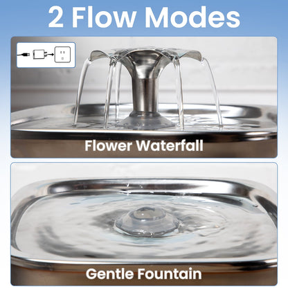 Ophanie 95oz/2.8L Stainless Steel Cat Water Fountain with Replacement Filters & Silicone Mat, Automatic Water Dispenser for Cats and Dogs, Electric Drinking Bowl Suitable for Multiple Pets, Silver - Asmota