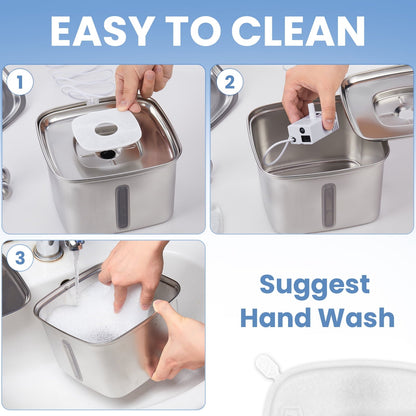 Ophanie 95oz/2.8L Stainless Steel Cat Water Fountain with Replacement Filters & Silicone Mat, Automatic Water Dispenser for Cats and Dogs, Electric Drinking Bowl Suitable for Multiple Pets, Silver - Asmota