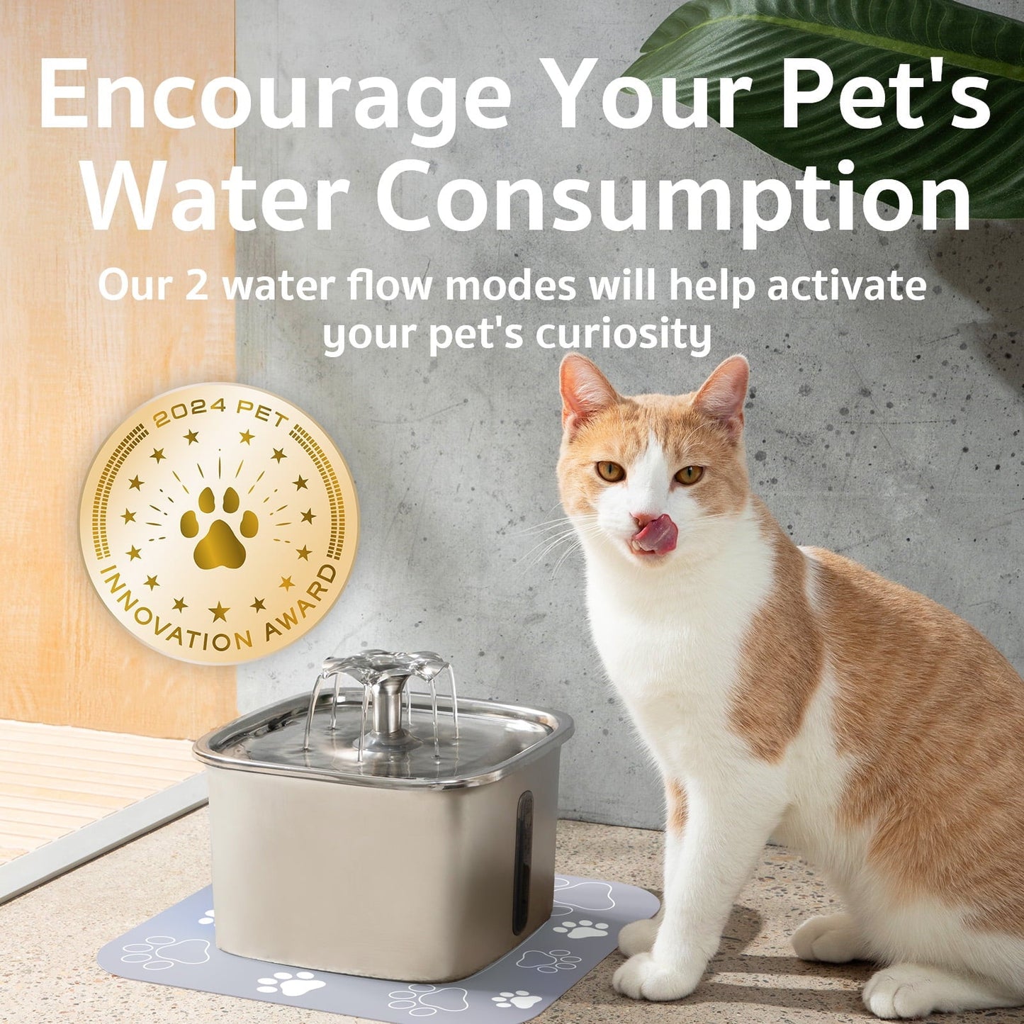 Ophanie 95oz/2.8L Stainless Steel Cat Water Fountain with Replacement Filters & Silicone Mat, Automatic Water Dispenser for Cats and Dogs, Electric Drinking Bowl Suitable for Multiple Pets, Silver - Asmota