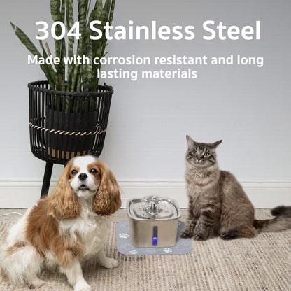 Ophanie 95oz/2.8L Stainless Steel Cat Water Fountain with Replacement Filters & Silicone Mat, Automatic Water Dispenser for Cats and Dogs, Electric Drinking Bowl Suitable for Multiple Pets, Silver - Asmota