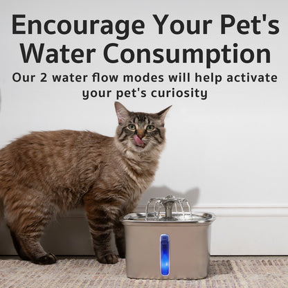 Ophanie 95oz/2.8L Stainless Steel Cat Water Fountain with Replacement Filters & Silicone Mat, Automatic Water Dispenser for Cats and Dogs, Electric Drinking Bowl Suitable for Multiple Pets, Silver - Asmota