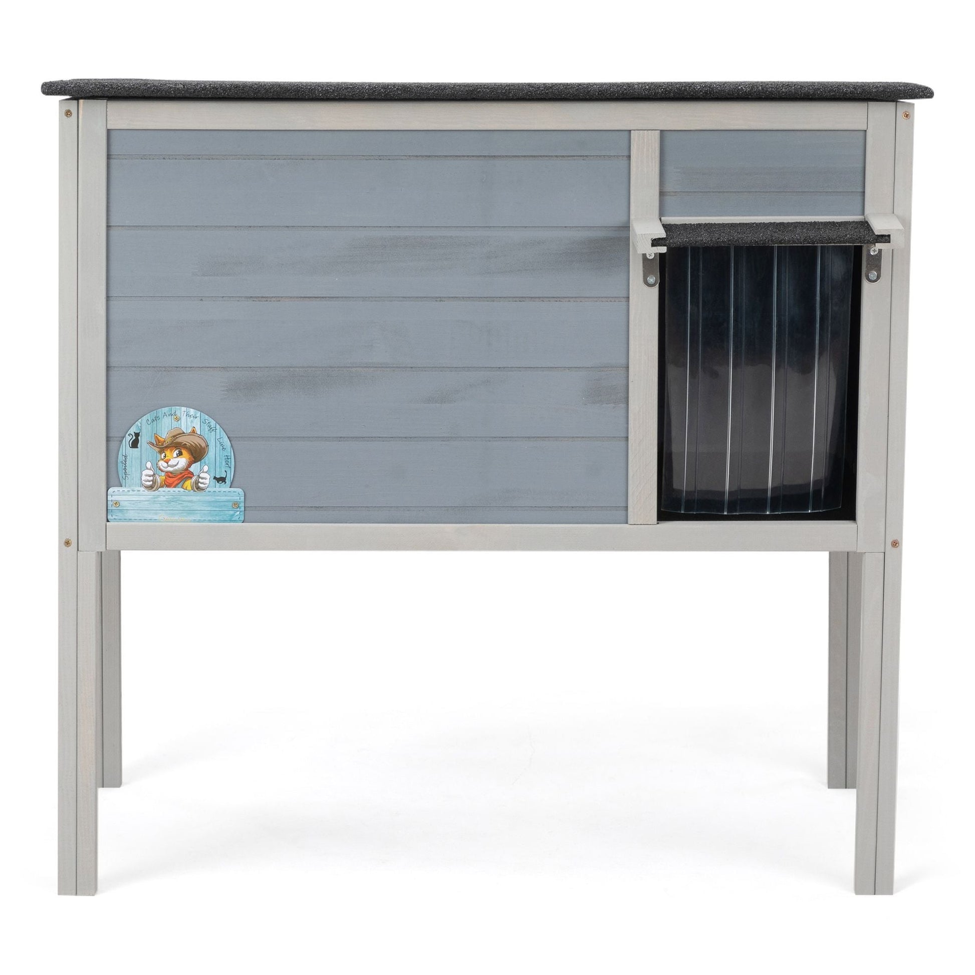 Outdoor Insulated Cat House, Wood Pet House w/ High Legs, Doors, Openable Roof, Weatherproof, Cat Animal Shelter for Winter, Gray - Asmota