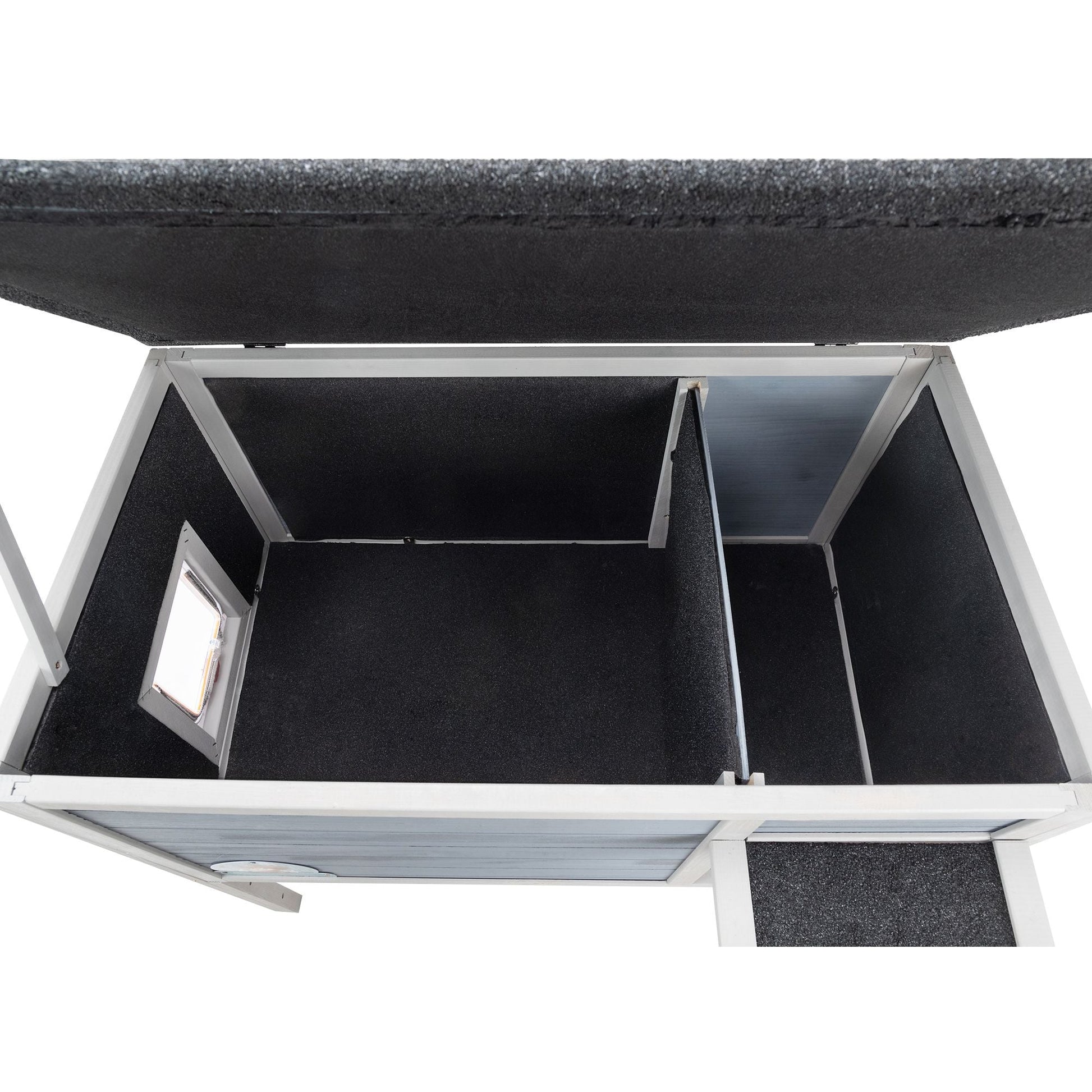 Outdoor Insulated Cat House, Wood Pet House w/ High Legs, Doors, Openable Roof, Weatherproof, Cat Animal Shelter for Winter, Gray - Asmota