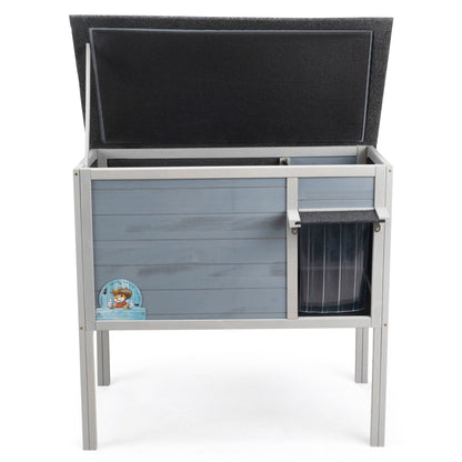 Outdoor Insulated Cat House, Wood Pet House w/ High Legs, Doors, Openable Roof, Weatherproof, Cat Animal Shelter for Winter, Gray - Asmota