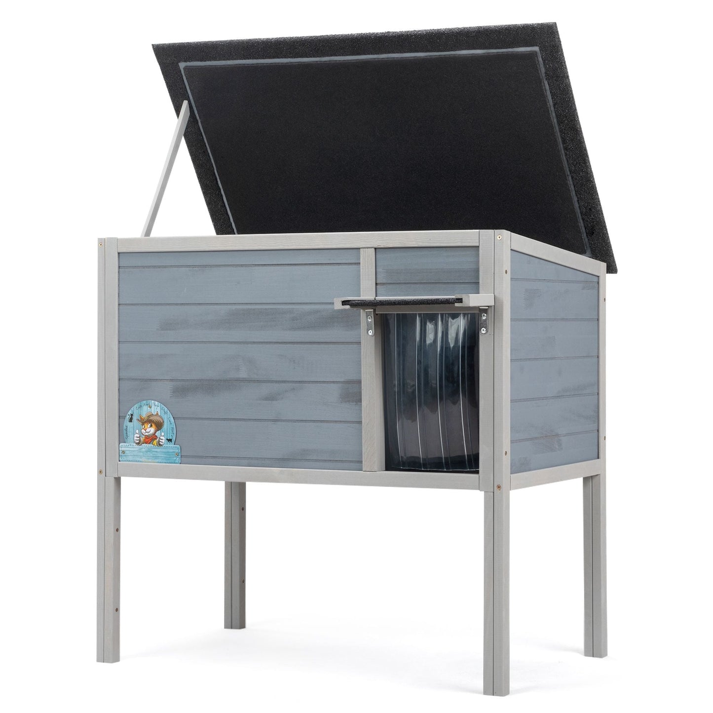 Outdoor Insulated Cat House, Wood Pet House w/ High Legs, Doors, Openable Roof, Weatherproof, Cat Animal Shelter for Winter, Gray - Asmota