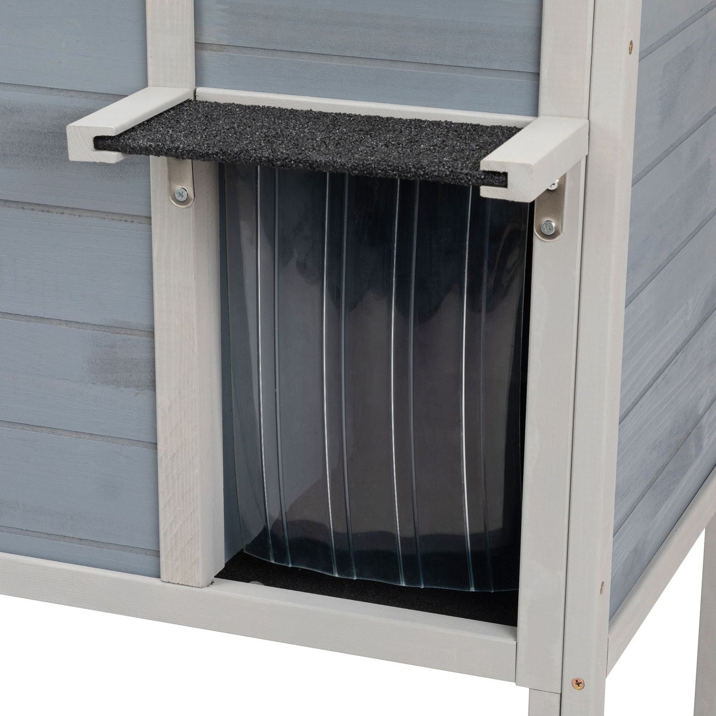 Outdoor Insulated Cat House, Wood Pet House w/ High Legs, Doors, Openable Roof, Weatherproof, Cat Animal Shelter for Winter, Gray - Asmota