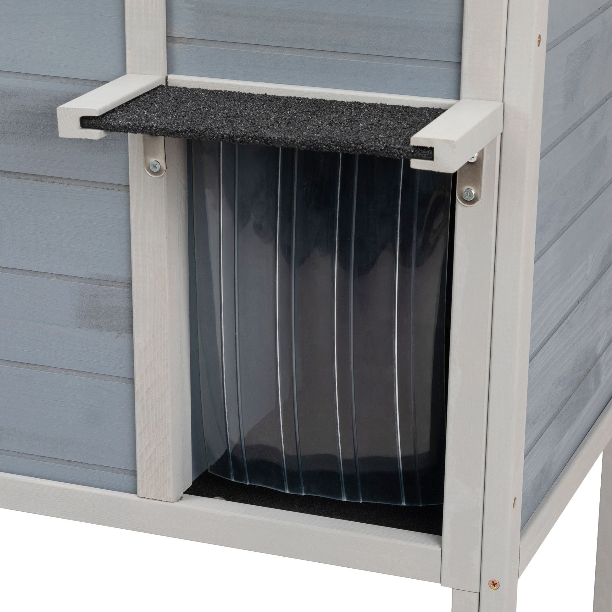 Outdoor Insulated Cat House, Wood Pet House w/ High Legs, Doors, Openable Roof, Weatherproof, Cat Animal Shelter for Winter, Gray - Asmota