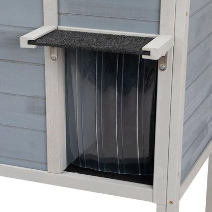 Outdoor Insulated Cat House, Wood Pet House w/ High Legs, Doors, Openable Roof, Weatherproof, Cat Animal Shelter for Winter, Gray - Asmota