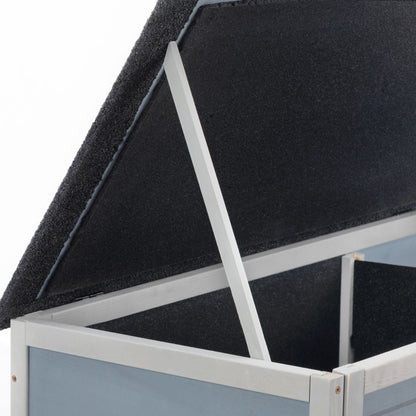 Outdoor Insulated Cat House, Wood Pet House w/ High Legs, Doors, Openable Roof, Weatherproof, Cat Animal Shelter for Winter, Gray - Asmota