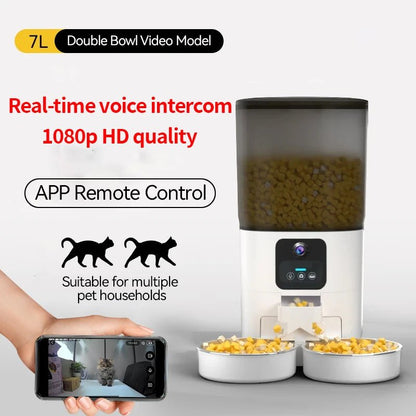 PAPIFEED cat double bowl smart automatic feeder cat food dog food pet food dispenser 7L large capacity connect wifi timer dosing - Asmota