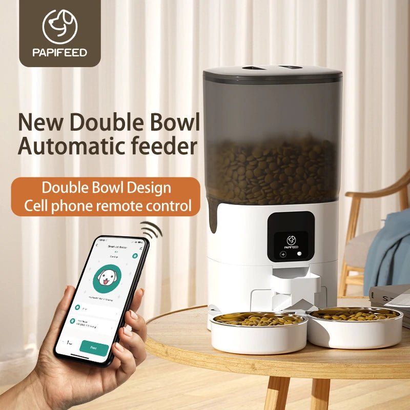 PAPIFEED cat double bowl smart automatic feeder cat food dog food pet food dispenser 7L large capacity connect wifi timer dosing - Asmota