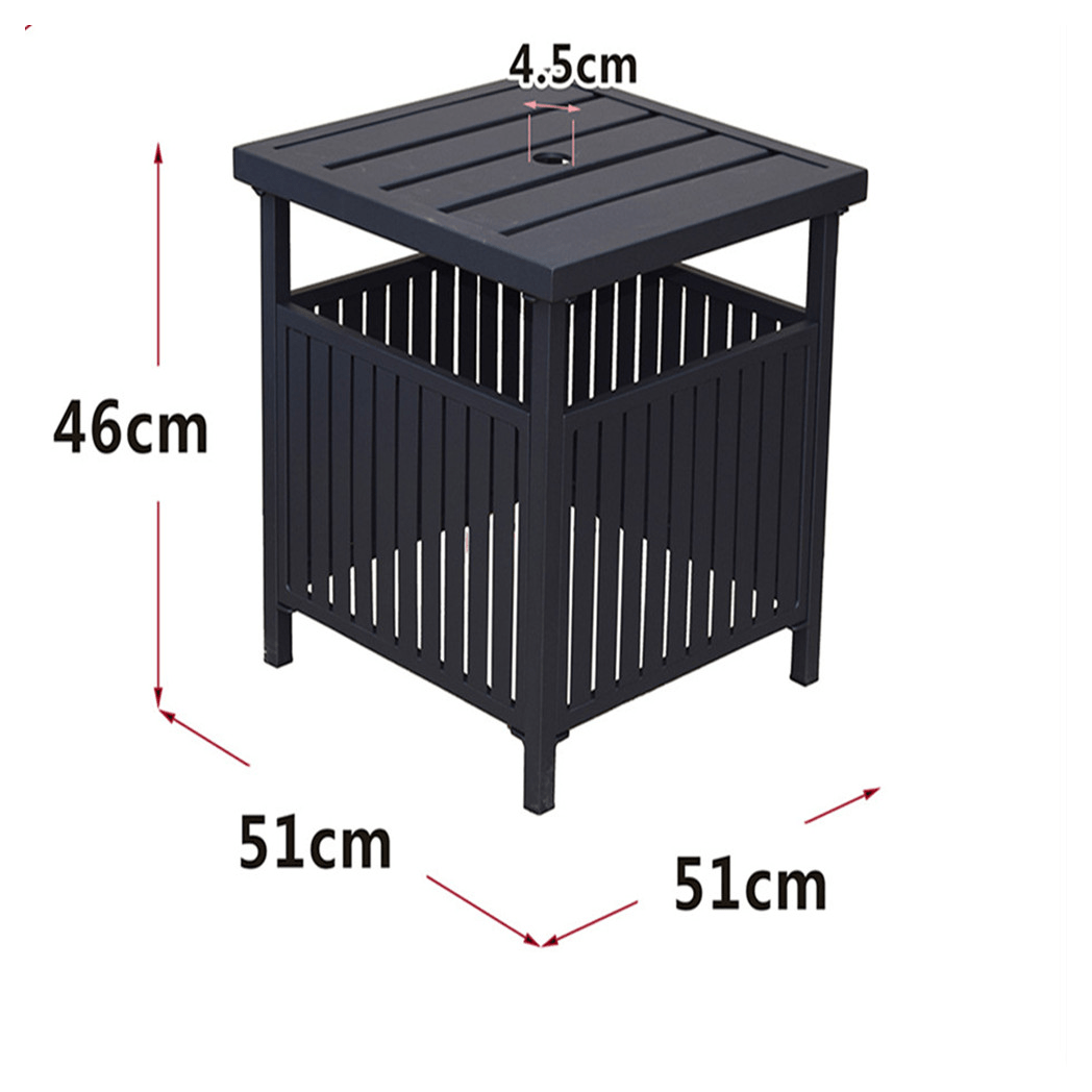 Patio Steel Bistro Dining Table with Umbrella Hole, Outdoor Leisure Coffee Table, Square Umbrella Table for Porch,Backyard,Garden, Black - Asmota