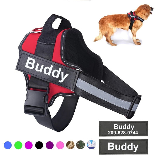 Personalized Dog Harness NO PULL Reflective Breathable Adjustable Pet Harness Vest For Small Large Dog Custom Patch Pet Supplies - Asmota