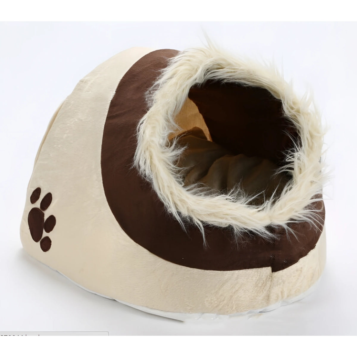 Khaki Fabric Cozy Nook Dog Bed for Puppies Up to 12 lbs