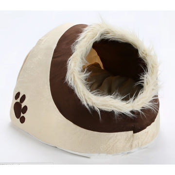 Khaki Fabric Cozy Nook Dog Bed for Puppies Up to 12 lbs