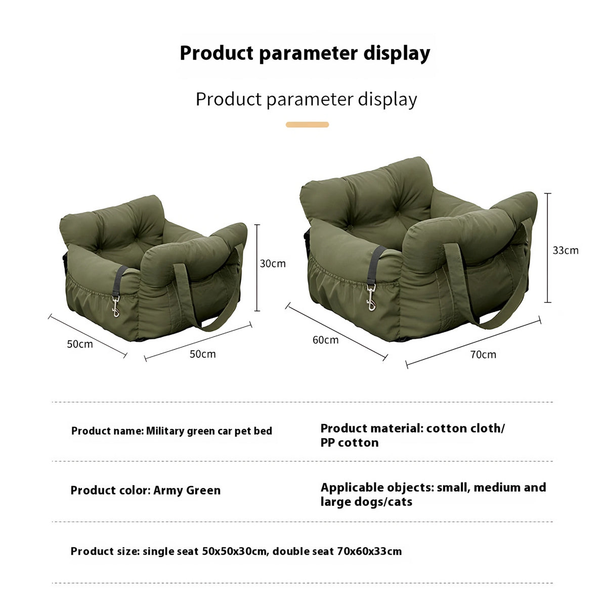 Multifunctional Dog Car Bed Safety Seat with Memory Foam