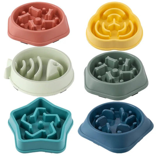 Pet Cat Dog Slow Food Bowl Fat Help Healthy Round Anti - choking Thickened And Non - slip Multiple Colors Shapes - Asmota