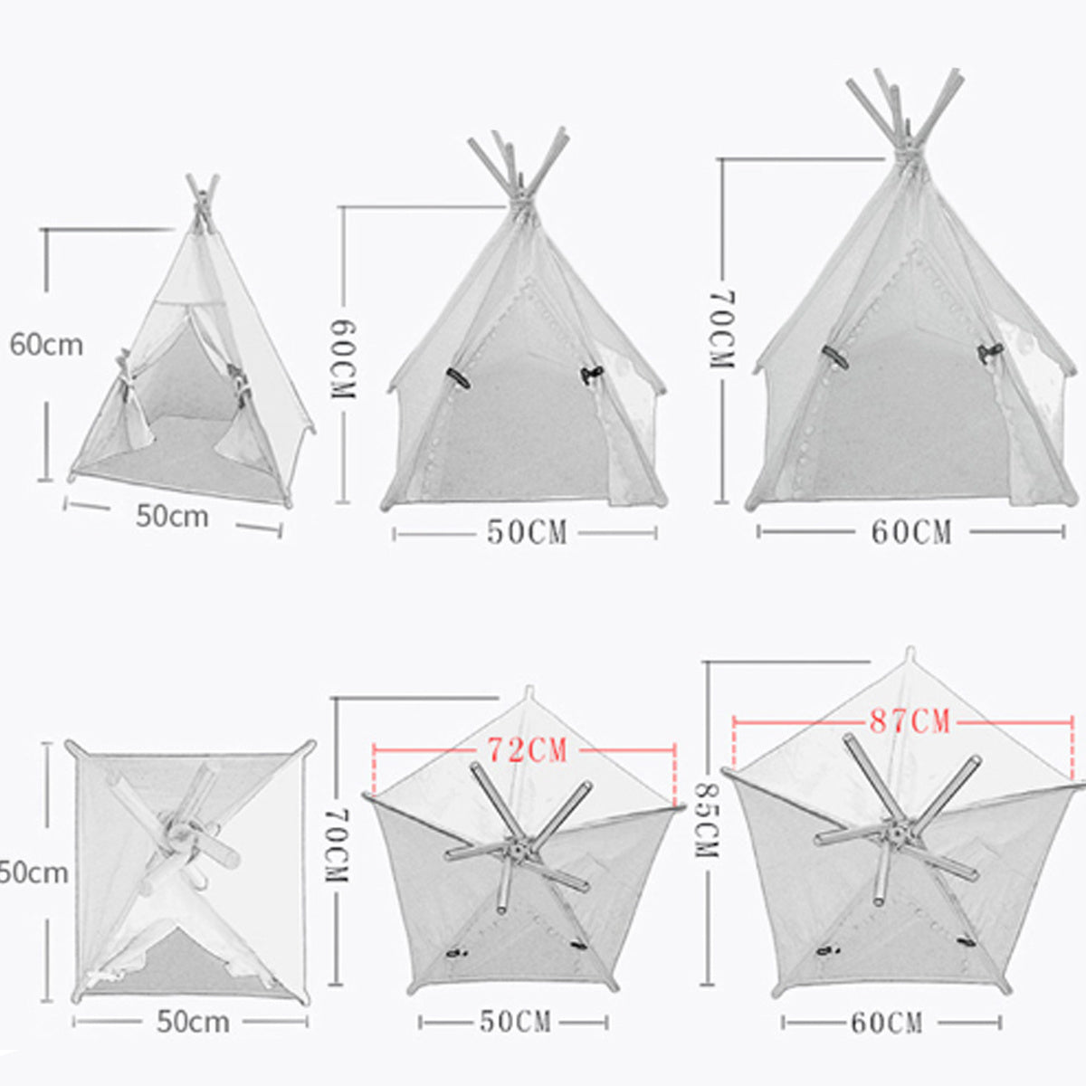 Pet Teepee Tent Dog Cat Bed Portable RWashable Dog Houses Indoor Puppy Beds With Cushion For Small Dogs Cats Rabbits - Asmota