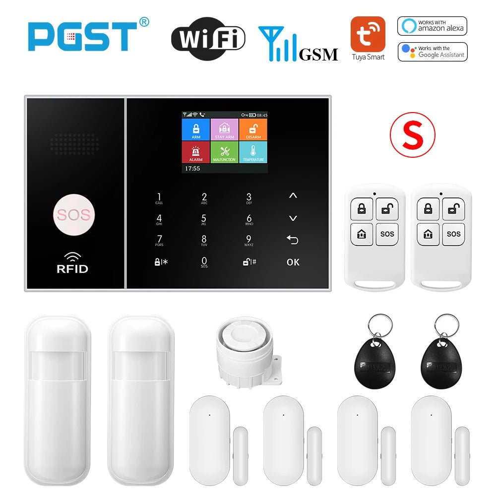 PGST Smart Life Alarm System for Home WIFI GSM Security Alarm Host with Door and Motion Sensor Tuya Smart App control work Alexa - Asmota