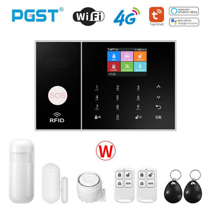 PGST Smart Life Alarm System for Home WIFI GSM Security Alarm Host with Door and Motion Sensor Tuya Smart App control work Alexa - Asmota