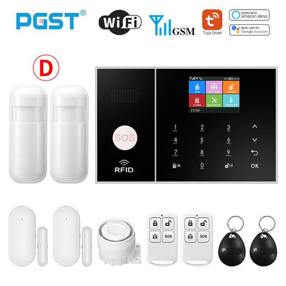 PGST Smart Life Alarm System for Home WIFI GSM Security Alarm Host with Door and Motion Sensor Tuya Smart App control work Alexa - Asmota