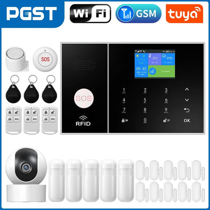 PGST Smart Life Alarm System for Home WIFI GSM Security Alarm Host with Door and Motion Sensor Tuya Smart App control work Alexa - Asmota