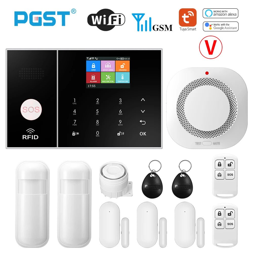 PGST Smart Life Alarm System for Home WIFI GSM Security Alarm Host with Door and Motion Sensor Tuya Smart App control work Alexa - Asmota