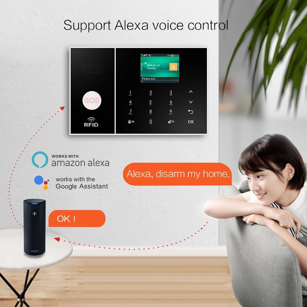 PGST Smart Life Alarm System for Home WIFI GSM Security Alarm Host with Door and Motion Sensor Tuya Smart App control work Alexa - Asmota