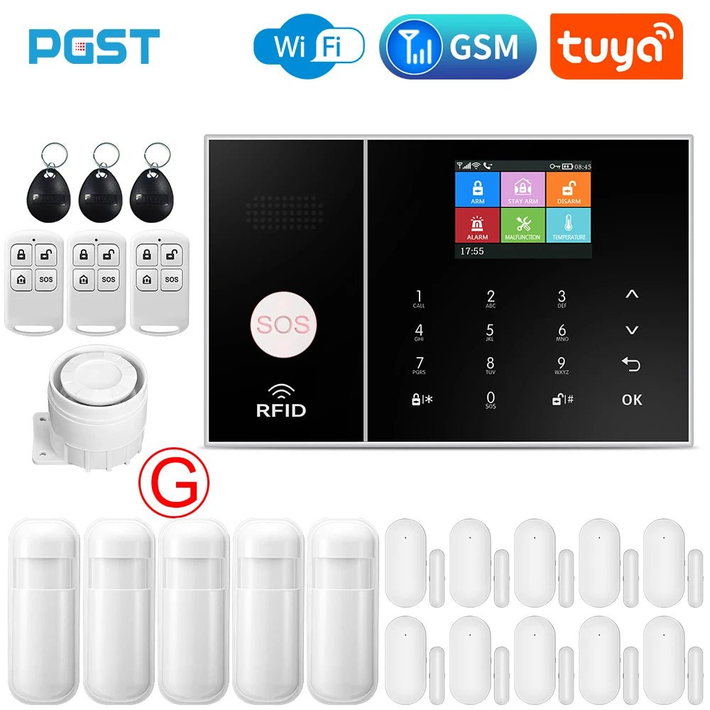 PGST Smart Life Alarm System for Home WIFI GSM Security Alarm Host with Door and Motion Sensor Tuya Smart App control work Alexa - Asmota