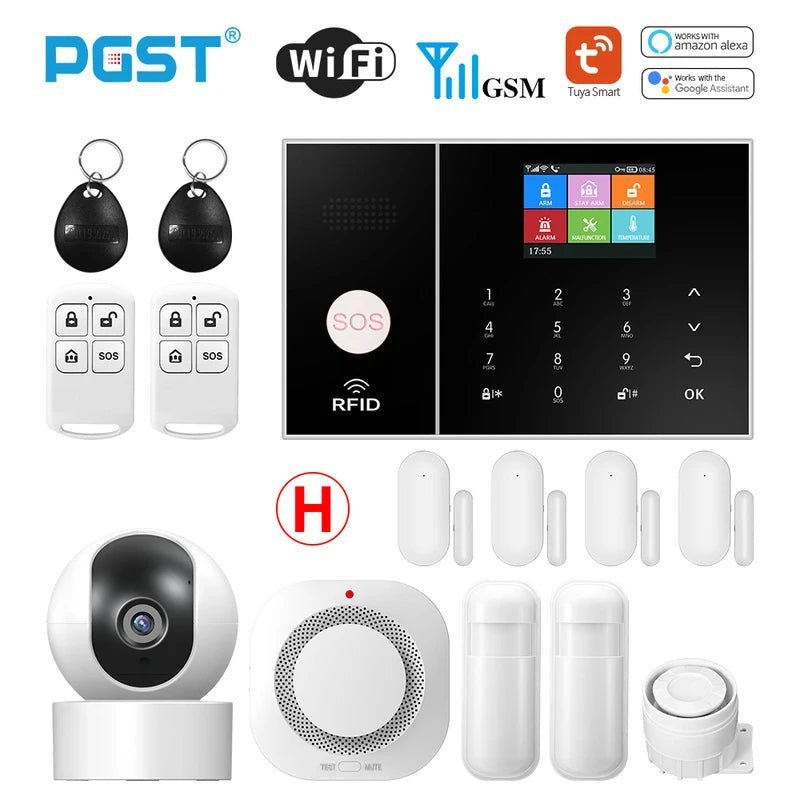 PGST Smart Life Alarm System for Home WIFI GSM Security Alarm Host with Door and Motion Sensor Tuya Smart App control work Alexa - Asmota