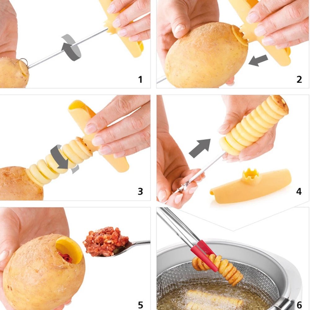 Potato Tower Chip Slicer Spiral Machine Spiral Slicer Tornado Twister Manual Cutter Tool Easy To Clean Kitchen Gadgets - Asmota