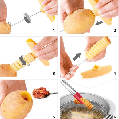 Potato Tower Chip Slicer Spiral Machine Spiral Slicer Tornado Twister Manual Cutter Tool Easy To Clean Kitchen Gadgets - Asmota
