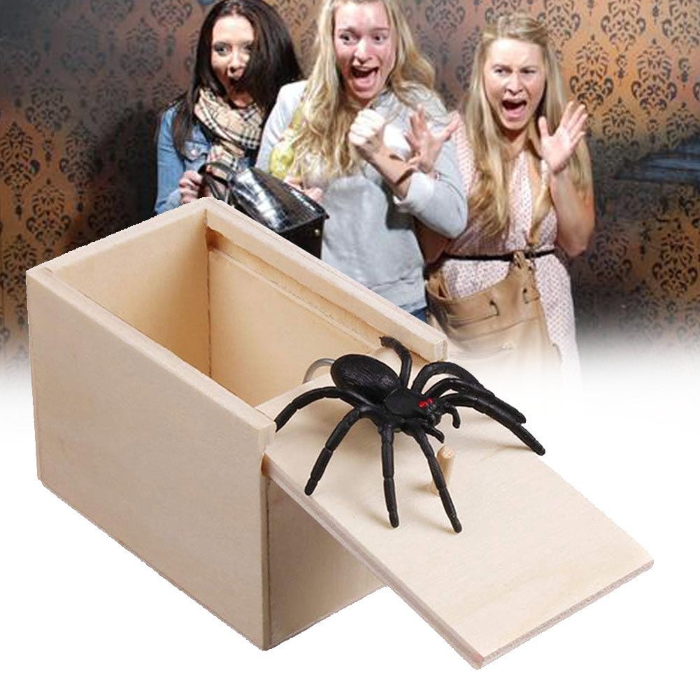 Prank Spider Wooden Scare Box Trick Play Joke Lifelike Surprise April Fools' Day Funny Novelty Toys Gags Practical Gifts - Asmota