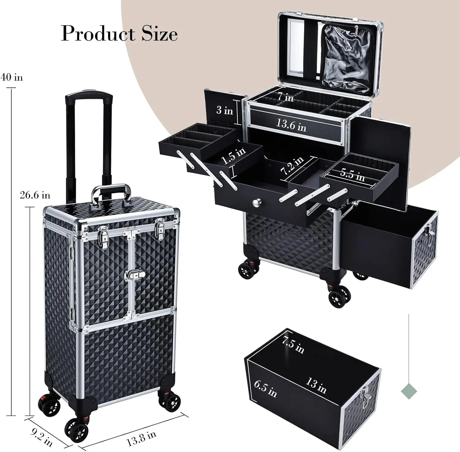 Professional Makeup Artist Rolling Train Case Multi - functional Cosmetic Train Case Large Trolley Storage Case Nail Technicians - Asmota