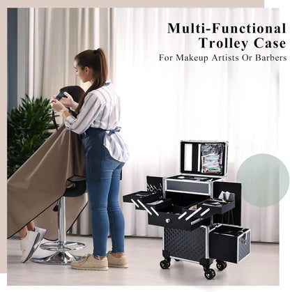 Professional Makeup Artist Rolling Train Case Multi - functional Cosmetic Train Case Large Trolley Storage Case Nail Technicians - Asmota