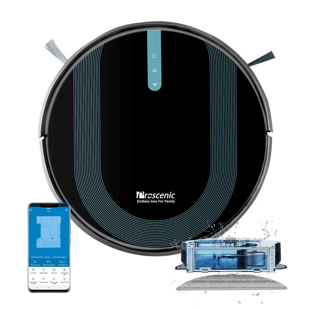Proscenic 850T Smart Robot Cleaner 3000Pa Suction Three Cleaning Modes 250ml Dust Collector 200ml Electric Water Tank Alexa Google Home App Control - Asmota